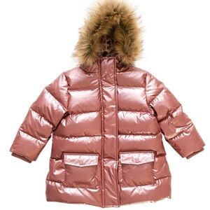 Pink Chicken Paulina Pink Metallic Puffer Duck Down Girly Coat w hood Size 3